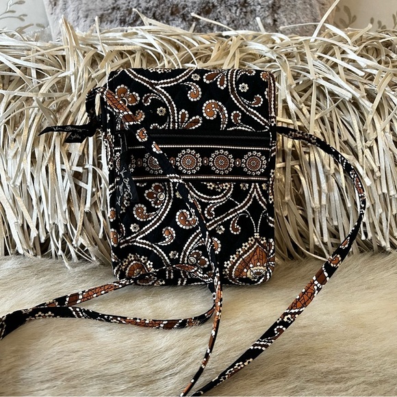 VERA BRADLEY Caffé Latte 2008 Velcro Mini Hipster Crossbody Black Brown Y2K - Picture 1 of 15